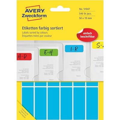 Avery Art. 51047 Bunte Etiketten, selbstklebend (540 farbige Aufkleber, 50x19mm, Klebeetiketten in 5 verschiedenen Farben, handbeschriftbare Umzugsaufkleber, permanent haftend) 30 Blatt Avery Art. 51047 Bunte Etiketten, selbstklebend (540 farbige Aufkleber, 50x19mm, Klebeetiketten in 5 verschiedenen Farben, handbeschriftbare Umzugsaufkleber, permanent haftend) 30 Blatt