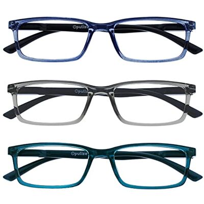 OPULIZE SEE Blaulichtfilter Lesebrille für Damen Herren, Blendfreie UV400-Schutz Federscharnier Anti-Müdigkeit, Rechteckiger Rahmen, Computerbrillen Gaming, 3er-Pack Blau Grau Türkis +1,50 OPULIZE SEE Blaulichtfilter Lesebrille für Damen Herren, Blendfreie UV400-Schutz Federscharnier Anti-Müdigkeit, Rechteckiger Rahmen, Computerbrillen Gaming, 3er-Pack Blau Grau Türkis +1,50