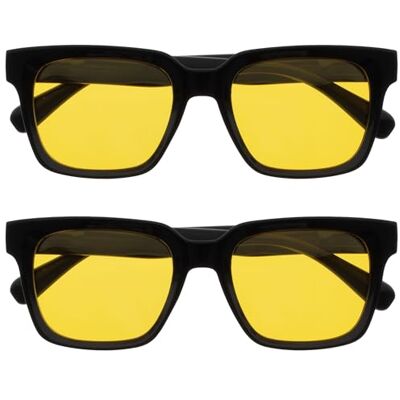 OPULIZE ERA Sonnenbrille – Gelbe Gläser – 2er-Pack – Entspiegelt und blendfrei – Polarisierte Gläser mit UV400-Schutz – Übergroßer rechteckiger Rahmen – Federscharniere – Schwarz – Herren Damen OPULIZE ERA Sonnenbrille – Gelbe Gläser – 2er-Pack – Entspiegelt und blendfrei – Polarisierte Gläser mit UV400-Schutz – Übergroßer rechteckiger Rahmen – Federscharniere – Schwarz – Herren Damen