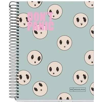 Miquelrius Cuaderno A5, 140 Hojas de 70 g/m², Cuadrícula 5 x 5 mm, 4 Franjas de colores, 2 Taladros, Cubierta rígida, Colección Don't Panic Miquelrius Cuaderno A5, 140 Hojas de 70 g/m², Cuadrícula 5 x 5 mm, 4 Franjas de colores, 2 Taladros, Cubierta rígida, Colección Don't Panic