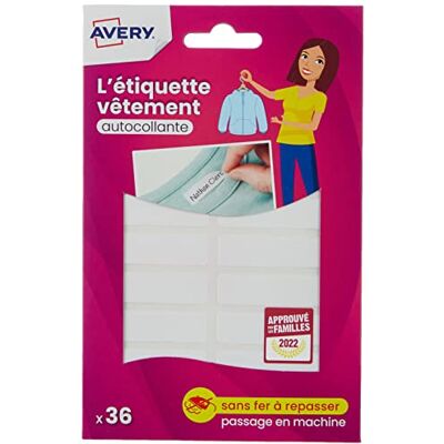 Avery Selbstklebende Etiketten für Kleidung, 108 Stück (3 Beutel à 36 Stück), 45 x 13 mm, weiß, personalisierbar Avery Selbstklebende Etiketten für Kleidung, 108 Stück (3 Beutel à 36 Stück), 45 x 13 mm, weiß, personalisierbar