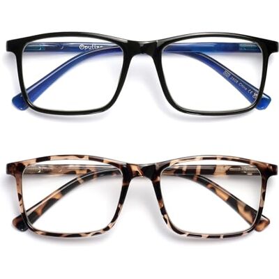 OPULIZE INK Lesebrille für Damen und Herren, großer rechteckiger Rahmen mit Federscharnieren & kratzfest, Schwarzbraun Schildpatt + 2 (2 Stück) OPULIZE INK Lesebrille für Damen und Herren, großer rechteckiger Rahmen mit Federscharnieren & kratzfest, Schwarzbraun Schildpatt + 2 (2 Stück)