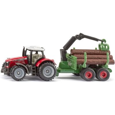 Siku 1134 Massey Ferguson Traktor mit Forstanhänger, Beweglicher Ladekran mit Greiffunktion, 6 Baumstämme, Aus Metall und Kunststoff, Forstwirtschafts-Spielzeug Siku 1134 Massey Ferguson Traktor mit Forstanhänger, Beweglicher Ladekran mit Greiffunktion, 6 Baumstämme, Aus Metall und Kunststoff, Forstwirtschafts-Spielzeug