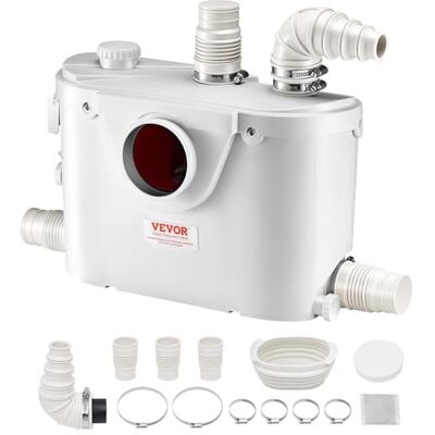 VEVOR Hebeanlage, 500 W, 110 L/min Durchfluss, 8 m Förderhöhe, Schmutzwasserpumpe mit 4 Wassereinlässen, Abwasserhebeanlage für Toilette, Keller, Dusche, Waschbecken, Waschküche, Badewanne VEVOR Hebeanlage, 500 W, 110 L/min Durchfluss, 8 m Förderhöhe, Schmutzwasserpumpe mit 4 Wassereinlässen, Abwasserhebeanlage für Toilette, Keller, Dusche, Waschbecken, Waschküche, Badewanne