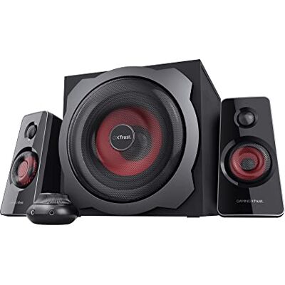 GXTrust Trust Gaming GXT 38 2.1 Gaming Lautsprechersystem mit Subwoofer (für Smartphone/PC- Tablet, 120 Watt), 19023, Schwarz/Rot GXTrust Trust Gaming GXT 38 2.1 Gaming Lautsprechersystem mit Subwoofer (für Smartphone/PC- Tablet, 120 Watt), 19023, Schwarz/Rot