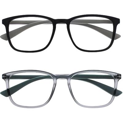 OPULIZE Max Lesebrille 2er Pack Klassische große rechteckige Fassung Brillen in mattem Schwarz und Grau Herren Damen Unisex RR78-17 +1,00 OPULIZE Max Lesebrille 2er Pack Klassische große rechteckige Fassung Brillen in mattem Schwarz und Grau Herren Damen Unisex RR78-17 +1,00