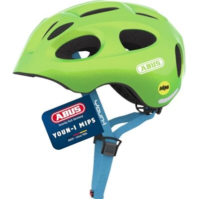 ABUS Kinderhelm Youn-I MIPS Fahrradhelm mit Licht, Reflektoren und Aufprallschutz (MIPS) für Mädchen und Jungen Grün (funkelnd), Größe M ABUS Kinderhelm Youn-I MIPS Fahrradhelm mit Licht, Reflektoren und Aufprallschutz (MIPS) für Mädchen und Jungen Grün (funkelnd), Größe M