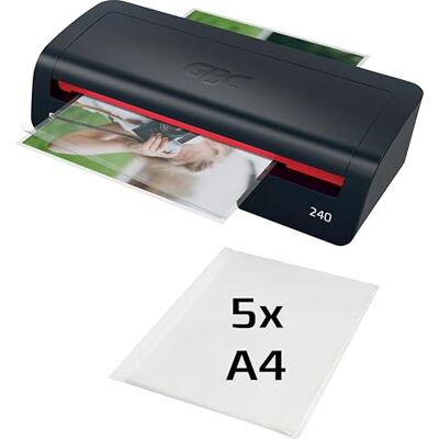 GBC 240 Home Office A4 Laminiergerät schnelle Aufwärmzeit von 2 Minuten, 75-125 Mikron, stausicher, automatische Abschaltung, inklusive 5x A4-Laminierhüllen, Schwarz/Rot, 4410068EU GBC 240 Home Office A4 Laminiergerät schnelle Aufwärmzeit von 2 Minuten, 75-125 Mikron, stausicher, automatische Abschaltung, inklusive 5x A4-Laminierhüllen, Schwarz/Rot, 4410068EU