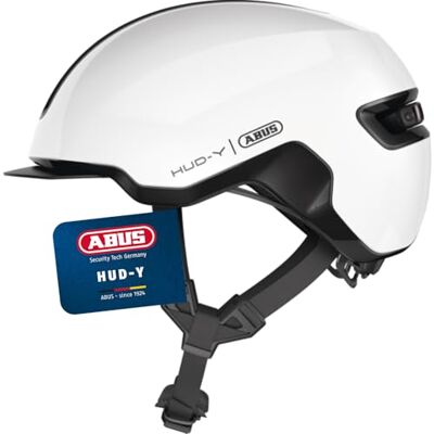 ABUS Urban Helm HUD-Y mit magnetischem, aufladbarem LED-Rücklicht & Magnetverschluss cooler Fahrradhelm für den Alltag Damen und Herren Weiß Glänzend, Größe S, S (51-55 cm) ABUS Urban Helm HUD-Y mit magnetischem, aufladbarem LED-Rücklicht & Magnetverschluss cooler Fahrradhelm für den Alltag Damen und Herren Weiß Glänzend, Größe S, S (51-55 cm)