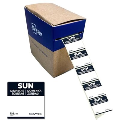 Avery ablösbare Lebensmittel-Tagesetiketten Sonntag (schwarz 25 x 25 mm 1000 Aufkleber auf Rolle 5-sprachig HACCP-konform) DLSSUNREV-1000 Avery ablösbare Lebensmittel-Tagesetiketten Sonntag (schwarz 25 x 25 mm 1000 Aufkleber auf Rolle 5-sprachig HACCP-konform) DLSSUNREV-1000