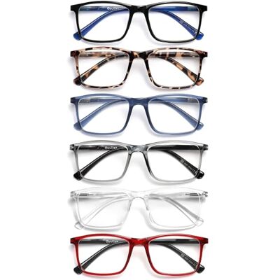 OPULIZE INK Lesebrille für Damen und Herren, großer rechteckiger Rahmen mit Federscharnieren & kratzfest, Schwarzbraun, Schildpatt-Blau, Grau, Transparent, Rot, +1 (6 Stück) OPULIZE INK Lesebrille für Damen und Herren, großer rechteckiger Rahmen mit Federscharnieren & kratzfest, Schwarzbraun, Schildpatt-Blau, Grau, Transparent, Rot, +1 (6 Stück)