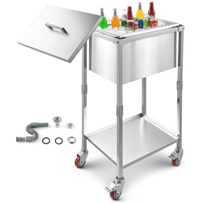 VEVOR rollbare Eisbox (553 x 405 x 970 mm) Edelstahl-Kühler, 31 L gewerblicher Ice Chest auf Rädern für den Außenbereich mit Ablage, für Partybar im Garten oder auf der Terrasse VEVOR rollbare Eisbox (553 x 405 x 970 mm) Edelstahl-Kühler, 31 L gewerblicher Ice Chest auf Rädern für den Außenbereich mit Ablage, für Partybar im Garten oder auf der Terrasse