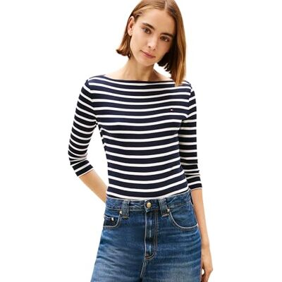 Tommy Hilfiger Damen Langarmshirt New Cody Slim U-Boot-Ausschnitt, Mehrfarbig (Nos Breton Desert Sky/Ecru), 3XL Tommy Hilfiger Damen Langarmshirt New Cody Slim U-Boot-Ausschnitt, Mehrfarbig (Nos Breton Desert Sky/Ecru), 3XL