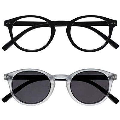 OPULIZE Zen 2er-Pack Lesebrille Mit Sonne Leser Schwarz Kristall Klein Herren Damen RS24-1C +2,50 OPULIZE Zen 2er-Pack Lesebrille Mit Sonne Leser Schwarz Kristall Klein Herren Damen RS24-1C +2,50
