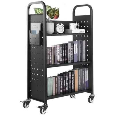 VEVOR Bücherwagen, 150 kg Tragkraft, Bibliothekswagen, 77 x 38 x 122 cm, einseitiges L-förmiges Bücherregal mit Doppelbremsrollen, Bücherregalwagen für Wohnzimmer, Büro, Schule, Schwarz VEVOR Bücherwagen, 150 kg Tragkraft, Bibliothekswagen, 77 x 38 x 122 cm, einseitiges L-förmiges Bücherregal mit Doppelbremsrollen, Bücherregalwagen für Wohnzimmer, Büro, Schule, Schwarz