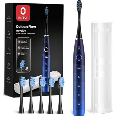 Oclean Elektrische Zahnbürste TravelGo Flow Gift Set, 180 Tage Akkulaufzeit Schallzahnbürste mit Reiseetui, 5 Modi Electric Toothbrush mit 6 Bürstenköpfen für Zahnreinigung, Zahnbürste mit USB, Blau Oclean Elektrische Zahnbürste TravelGo Flow Gift Set, 180 Tage Akkulaufzeit Schallzahnbürste mit Reiseetui, 5 Modi Electric Toothbrush mit 6 Bürstenköpfen für Zahnreinigung, Zahnbürste mit USB, Blau