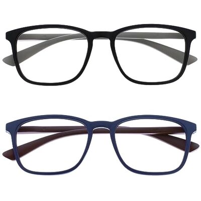 OPULIZE Max Lesebrille 2er Pack Klassische große rechteckige Fassung Brillen in mattem Schwarz und Blau Herren Damen Unisex RR78-13 +2,00 OPULIZE Max Lesebrille 2er Pack Klassische große rechteckige Fassung Brillen in mattem Schwarz und Blau Herren Damen Unisex RR78-13 +2,00