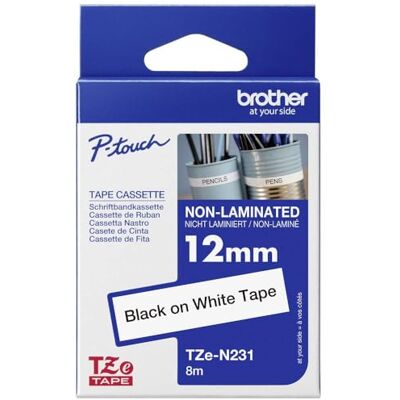 Brother Original P-touch Schriftband TZE-N231 12 mm, schwarz auf weiß (u.a. für P-touch PT-H100LB/R, -H105, -E100/VP, -D200/BW/VP, -D210/VP) nicht laminiert Brother Original P-touch Schriftband TZE-N231 12 mm, schwarz auf weiß (u.a. für P-touch PT-H100LB/R, -H105, -E100/VP, -D200/BW/VP, -D210/VP) nicht laminiert
