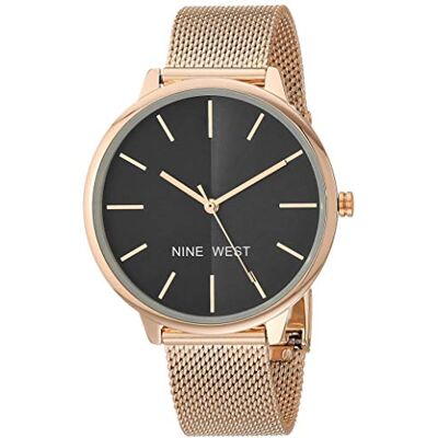NINE WEST Women's Mesh Bracelet Watch Pink/Black NINE WEST Women's Mesh Bracelet Watch Pink/Black