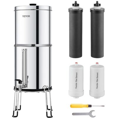 VEVOR Schwerkraft Wasserfiltersystem Edelstahl Arbeitsplattensystem 7+7,5L Wasserfiltrationssystem, reduziert Blei und bis zu 99% Chlor, mit 2 Aktivkohlefiltern & 2 Entfluorierungsfiltern & Zapfhahn VEVOR Schwerkraft Wasserfiltersystem Edelstahl Arbeitsplattensystem 7+7,5L Wasserfiltrationssystem, reduziert Blei und bis zu 99% Chlor, mit 2 Aktivkohlefiltern & 2 Entfluorierungsfiltern & Zapfhahn