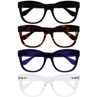 OPULIZE BIG Blaulichtfilter Lesebrille für Damen Herren Übergroßer runder Fashion-Rahmen Entspiegelt Blendfrei Computerbrillen UV Anti-Müdigkeit 4er-Pack Schwarz Braun Indigo Klar +1,50 OPULIZE BIG Blaulichtfilter Lesebrille für Damen Herren Übergroßer runder Fashion-Rahmen Entspiegelt Blendfrei Computerbrillen UV Anti-Müdigkeit 4er-Pack Schwarz Braun Indigo Klar +1,50