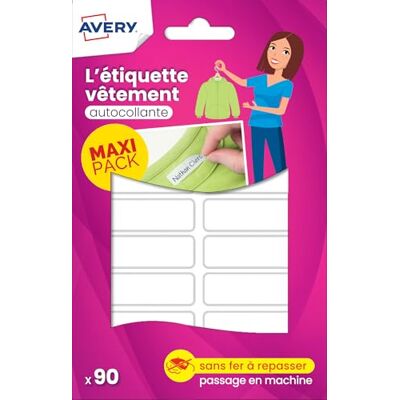 Avery 45x13mm Fehér ruházati cimkék - 90 db Avery 45x13mm Fehér ruházati cimkék - 90 db