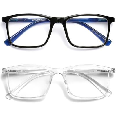 OPULIZE INK Lesebrille für Damen und Herren, großer rechteckiger Rahmen mit Federscharnieren & kratzfest, Schwarz, transparent, +3,5 (2 Stück) OPULIZE INK Lesebrille für Damen und Herren, großer rechteckiger Rahmen mit Federscharnieren & kratzfest, Schwarz, transparent, +3,5 (2 Stück)