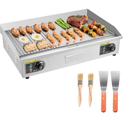 VEVOR Gewerbliche Elektrische Grillplatte, Tischgrillplatte Grillfläche, Elektrogrill, halb Gerillt, halb Glatt, mit 2 Spateln & 2 Bürsten & Fußpolstern, für Steaks Pfannkuchen (725x400 mm) VEVOR Gewerbliche Elektrische Grillplatte, Tischgrillplatte Grillfläche, Elektrogrill, halb Gerillt, halb Glatt, mit 2 Spateln & 2 Bürsten & Fußpolstern, für Steaks Pfannkuchen (725x400 mm)