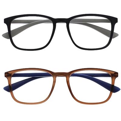 OPULIZE Max Lesebrille 2er Pack Klassische große rechteckige Fassung Brillen in mattem Schwarz und Braun Herren Damen Unisex RR78-12 +3,00 OPULIZE Max Lesebrille 2er Pack Klassische große rechteckige Fassung Brillen in mattem Schwarz und Braun Herren Damen Unisex RR78-12 +3,00