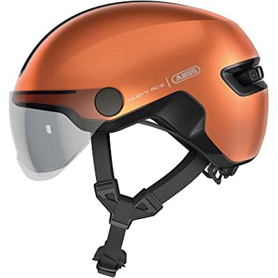 ABUS Stadthelm HUD-Y ACE stylischer Fahrradhelm mit Visier und magnetischem, aufladbarem LED-Rücklicht für Damen und Herren Orange, Größe M ABUS Stadthelm HUD-Y ACE stylischer Fahrradhelm mit Visier und magnetischem, aufladbarem LED-Rücklicht für Damen und Herren Orange, Größe M