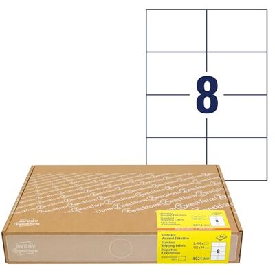 Avery 8024 Universal Etiketten (2.400 Klebeetiketten A7, 105x74mm auf A4, bedruckbare Versandetiketten, selbstklebende Adressetiketten, Versandaufkleber, 3427) 300 Blatt Avery 8024 Universal Etiketten (2.400 Klebeetiketten A7, 105x74mm auf A4, bedruckbare Versandetiketten, selbstklebende Adressetiketten, Versandaufkleber, 3427) 300 Blatt