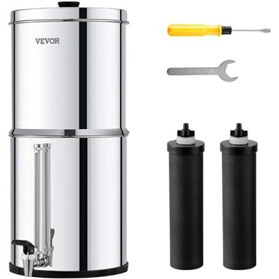 VEVOR Schwerkraft Wasserfiltersystem Edelstahl Arbeitsplattensystem 7+8,5L Wasserfiltrationssystem, reduziert Blei und bis zu 99% Chlor, mit 2 Kohlefiltern und Wasserstandshahn, Camping Wohnmobil VEVOR Schwerkraft Wasserfiltersystem Edelstahl Arbeitsplattensystem 7+8,5L Wasserfiltrationssystem, reduziert Blei und bis zu 99% Chlor, mit 2 Kohlefiltern und Wasserstandshahn, Camping Wohnmobil