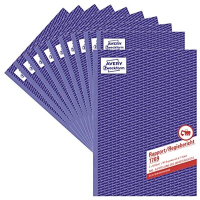 Avery 1769-10 Rapport/Regiebericht (A4, selbstdurchschreibend, von Rechtsexperten geprüft, für DE/AT zur Dokumentation der Arbeitsleistung, 2x40 Blatt) 10er-Pack, weiß/gelb Avery 1769-10 Rapport/Regiebericht (A4, selbstdurchschreibend, von Rechtsexperten geprüft, für DE/AT zur Dokumentation der Arbeitsleistung, 2x40 Blatt) 10er-Pack, weiß/gelb