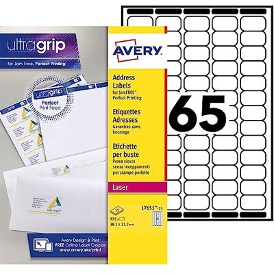 Avery l7651-15 975 Mini-Etiketten, Laserdrucker-Etiketten, 38,1 x 21,2 mm, Weiß Avery l7651-15 975 Mini-Etiketten, Laserdrucker-Etiketten, 38,1 x 21,2 mm, Weiß