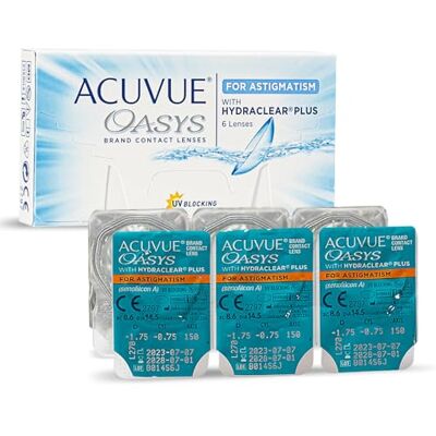 Acuvue OASYS for Astigmatism Kontaktlinsen – 2-Wochen-Linsen für Tag und Nacht mit -2,25 dpt, Cyl -2,25, Ach 100 und BC 8.6 – UV Schutz, Austrocknungsschutz und Komfortables Tragegefühl – 6 Linsen Acuvue OASYS for Astigmatism Kontaktlinsen – 2-Wochen-Linsen für Tag und Nacht mit -2,25 dpt, Cyl -2,25, Ach 100 und BC 8.6 – UV Schutz, Austrocknungsschutz und Komfortables Tragegefühl – 6 Linsen