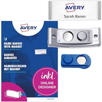 Avery polar30 Namensschilder 5 Stück (70x30mm, 5 Schilder mit Magnet, verdrehsicher, mit blanko Einsteckschildern zum Bedrucken, magnetische Namensschilder für Kleidung) edelstahl matt Avery polar30 Namensschilder 5 Stück (70x30mm, 5 Schilder mit Magnet, verdrehsicher, mit blanko Einsteckschildern zum Bedrucken, magnetische Namensschilder für Kleidung) edelstahl matt