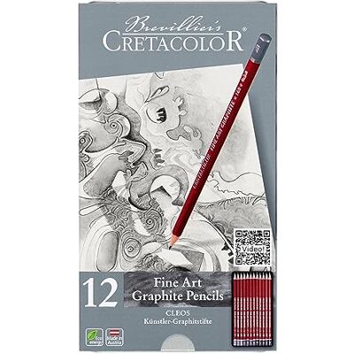 Cretacolor CLEOS Fine Art Graphite, bruchfeste Graphitstifte, 12-teilig, Zedernholz, hexagonales Design, verschiedene Gradiationen, geeignet für Schule und Privat Cretacolor CLEOS Fine Art Graphite, bruchfeste Graphitstifte, 12-teilig, Zedernholz, hexagonales Design, verschiedene Gradiationen, geeignet für Schule und Privat