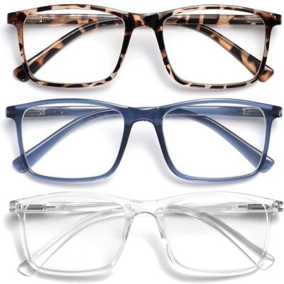 OPULIZE INK Lesebrille für Damen und Herren, großer rechteckiger Rahmen mit Federscharnieren & kratzfest, Braun Schildpatt-Blau Klar, +2,5 (3 Stück) OPULIZE INK Lesebrille für Damen und Herren, großer rechteckiger Rahmen mit Federscharnieren & kratzfest, Braun Schildpatt-Blau Klar, +2,5 (3 Stück)