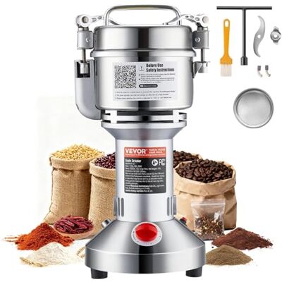 VEVOR elektrische Getreidemühle Hochgeschwindigkeits-Gewürzmühlen 1500 W 300 g, Pulverisiermaschine aus Edelstahl, für trockene Körner Gewürze Müsli Kaffee Mais Pfeffer Silber 180 x 160 x 355 mm VEVOR elektrische Getreidemühle Hochgeschwindigkeits-Gewürzmühlen 1500 W 300 g, Pulverisiermaschine aus Edelstahl, für trockene Körner Gewürze Müsli Kaffee Mais Pfeffer Silber 180 x 160 x 355 mm