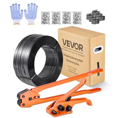 VEVOR 6 tlg Umreifungsset mit Umreifungsband, manuelle Umreifungsgerät mit 610 m PET Band, 600 Metallklammern, 200 Kantenschutzern, pefekte Werkstattausstattung für Verpackung, Transport und Lager VEVOR 6 tlg Umreifungsset mit Umreifungsband, manuelle Umreifungsgerät mit 610 m PET Band, 600 Metallklammern, 200 Kantenschutzern, pefekte Werkstattausstattung für Verpackung, Transport und Lager
