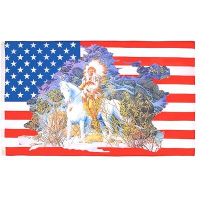AZ FLAG Flagge Usa Mit Indianerhäuptling 150x90 cm Vereinigten Staaten Von Amerika Fahne 100% Polyester mit Messing-Ösen 110g AZ FLAG Flagge Usa Mit Indianerhäuptling 150x90 cm Vereinigten Staaten Von Amerika Fahne 100% Polyester mit Messing-Ösen 110g