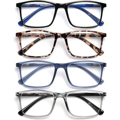 OPULIZE INK Lesebrille für Damen und Herren, großer rechteckiger Rahmen mit Federscharnieren & kratzfest, Schwarzbraun, Schildpatt-Blaugrau, +1,5 (4 Stück) OPULIZE INK Lesebrille für Damen und Herren, großer rechteckiger Rahmen mit Federscharnieren & kratzfest, Schwarzbraun, Schildpatt-Blaugrau, +1,5 (4 Stück)