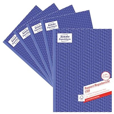 Avery 1769-5 Rapport/Regiebericht (A4, selbstdurchschreibend, von Rechtsexperten geprüft, für Deutschland und Österreich zur Dokumentation der Arbeitsleistung, 2x40 Blatt) 5er Pack weiß/gelb Avery 1769-5 Rapport/Regiebericht (A4, selbstdurchschreibend, von Rechtsexperten geprüft, für Deutschland und Österreich zur Dokumentation der Arbeitsleistung, 2x40 Blatt) 5er Pack weiß/gelb