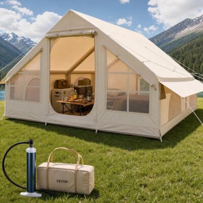 VEVOR Aufblasbare Zelte für Camping, einfach aufzubauen, aufblasbares Zelt mit Handpumpe, 4-Jahreszeiten-Glamping-Zelt mit Herdwagenheber, Türen und Netzfenstern, Aufbewahrungstasche für einfaches VEVOR Aufblasbare Zelte für Camping, einfach aufzubauen, aufblasbares Zelt mit Handpumpe, 4-Jahreszeiten-Glamping-Zelt mit Herdwagenheber, Türen und Netzfenstern, Aufbewahrungstasche für einfaches