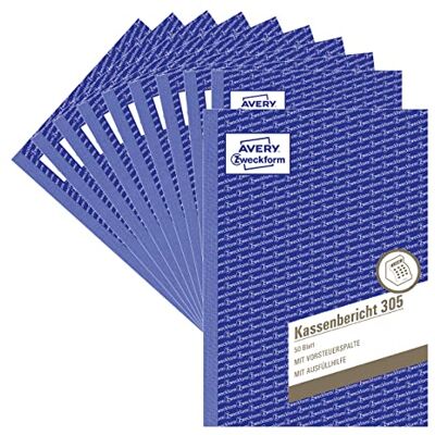 Avery 305-10 Kassenbericht (A5, mikroperforiert, von Rechtsexperten geprüft, für Deutschland und Österreich zur ordnungsgemäßen, kostengünstigen Buchführung, 50 Blatt) 10er-Pack, weiß Avery 305-10 Kassenbericht (A5, mikroperforiert, von Rechtsexperten geprüft, für Deutschland und Österreich zur ordnungsgemäßen, kostengünstigen Buchführung, 50 Blatt) 10er-Pack, weiß