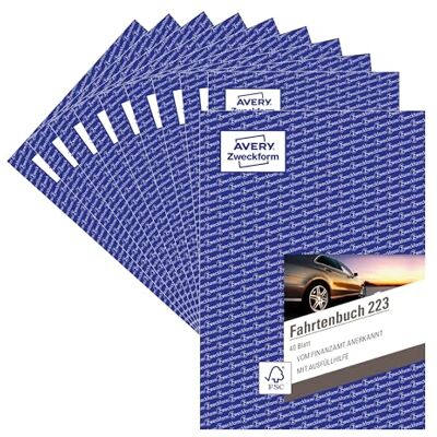Avery 223-10 Softcover Fahrtenbuch PKW (Finanzamt anerkannt, DIN A5 210x148mm, 80 Seiten 858 Fahrten, Deutschland & Österreich, Abgrenzung privater/geschäftlicher Fahrten) 10er-Pack Avery 223-10 Softcover Fahrtenbuch PKW (Finanzamt anerkannt, DIN A5 210x148mm, 80 Seiten 858 Fahrten, Deutschland & Österreich, Abgrenzung privater/geschäftlicher Fahrten) 10er-Pack