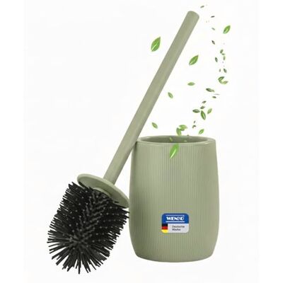 WENKO WC-Garnitur Mod. Fablo aus Keramik mit Rillenoptik, freistehender Toilettenbürstenhalter, Silikon-Bürstenkopf und Flexible Kunststoffabdeckung, Standgarnitur für Bad und Gäste-WC, grün matt WENKO WC-Garnitur Mod. Fablo aus Keramik mit Rillenoptik, freistehender Toilettenbürstenhalter, Silikon-Bürstenkopf und Flexible Kunststoffabdeckung, Standgarnitur für Bad und Gäste-WC, grün matt