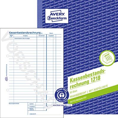 Avery 1218 Recycling Kassenbestandsrechnung (A5, 50 Blatt, Ermittlung der Tageseinnahmen & Kassenbestand, von Rechtsexperten geprüft, für DE/AT, zur ordnungsgemäßen Buchführung) weiß Avery 1218 Recycling Kassenbestandsrechnung (A5, 50 Blatt, Ermittlung der Tageseinnahmen & Kassenbestand, von Rechtsexperten geprüft, für DE/AT, zur ordnungsgemäßen Buchführung) weiß