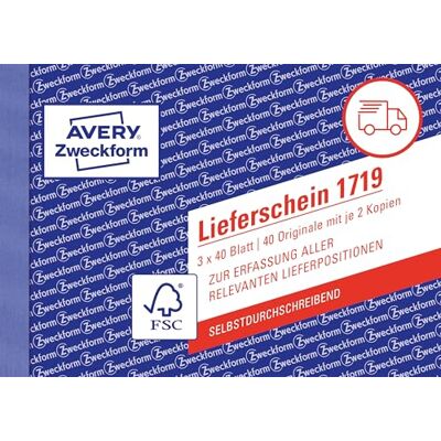 Avery 1719 Lieferschein speziell für Österreich (A6 quer, 3x40 Blatt, selbstdurchschreibend mit farbigen Durchschlägen, zur Erfassung aller relevanten Lieferpositionen) weiß/gelb/rosa Avery 1719 Lieferschein speziell für Österreich (A6 quer, 3x40 Blatt, selbstdurchschreibend mit farbigen Durchschlägen, zur Erfassung aller relevanten Lieferpositionen) weiß/gelb/rosa