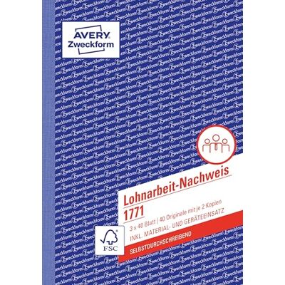 Avery 1771 Lohnarbeit-Nachweis (A5, selbstdurchschreibend, für Deutschland u. Österreich, von Rechtsexperten geprüft und Finanzamt anerkannt, zur Stundenerfassung, 3x40 Blatt) weiß/gelb/rosa Avery 1771 Lohnarbeit-Nachweis (A5, selbstdurchschreibend, für Deutschland u. Österreich, von Rechtsexperten geprüft und Finanzamt anerkannt, zur Stundenerfassung, 3x40 Blatt) weiß/gelb/rosa